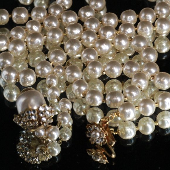 MIRIAM HASKELL COUTURE BAROQUE PEARL RHINESTONES MINT LARIAT NECKLACE - Picture 6 of 14